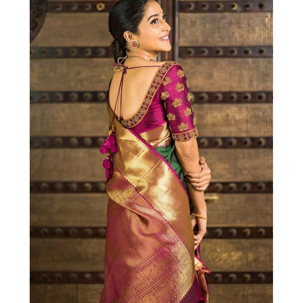 Generic Women's Soft Lichi Silk Printed Saree With Unstitched Blouse 5.5Mtr (Green) Secondary image