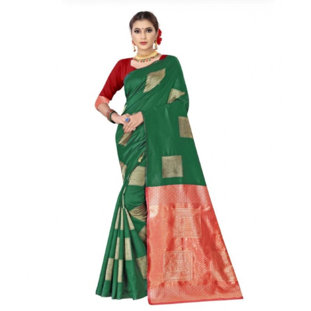Generic Women's Soft Lichi Silk Printed Saree With Unstitched Blouse 5.5Mtr (Green) Main image