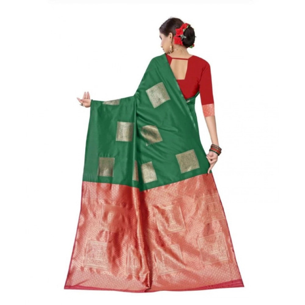 Generic Women's Soft Lichi Silk Printed Saree With Unstitched Blouse 5.5Mtr (Green) Secondary image