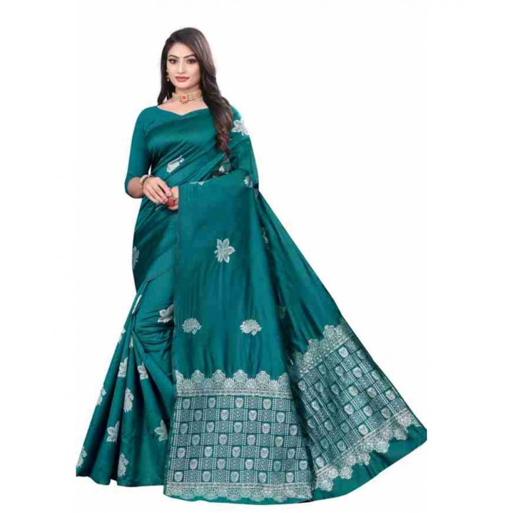 Generic Women's Soft Lichi Silk Printed Saree With Unstitched Blouse 5.5Mtr (Rama) Main image