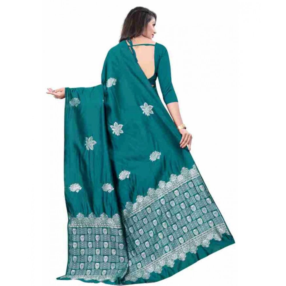 Generic Women's Soft Lichi Silk Printed Saree With Unstitched Blouse 5.5Mtr (Rama) Secondary image