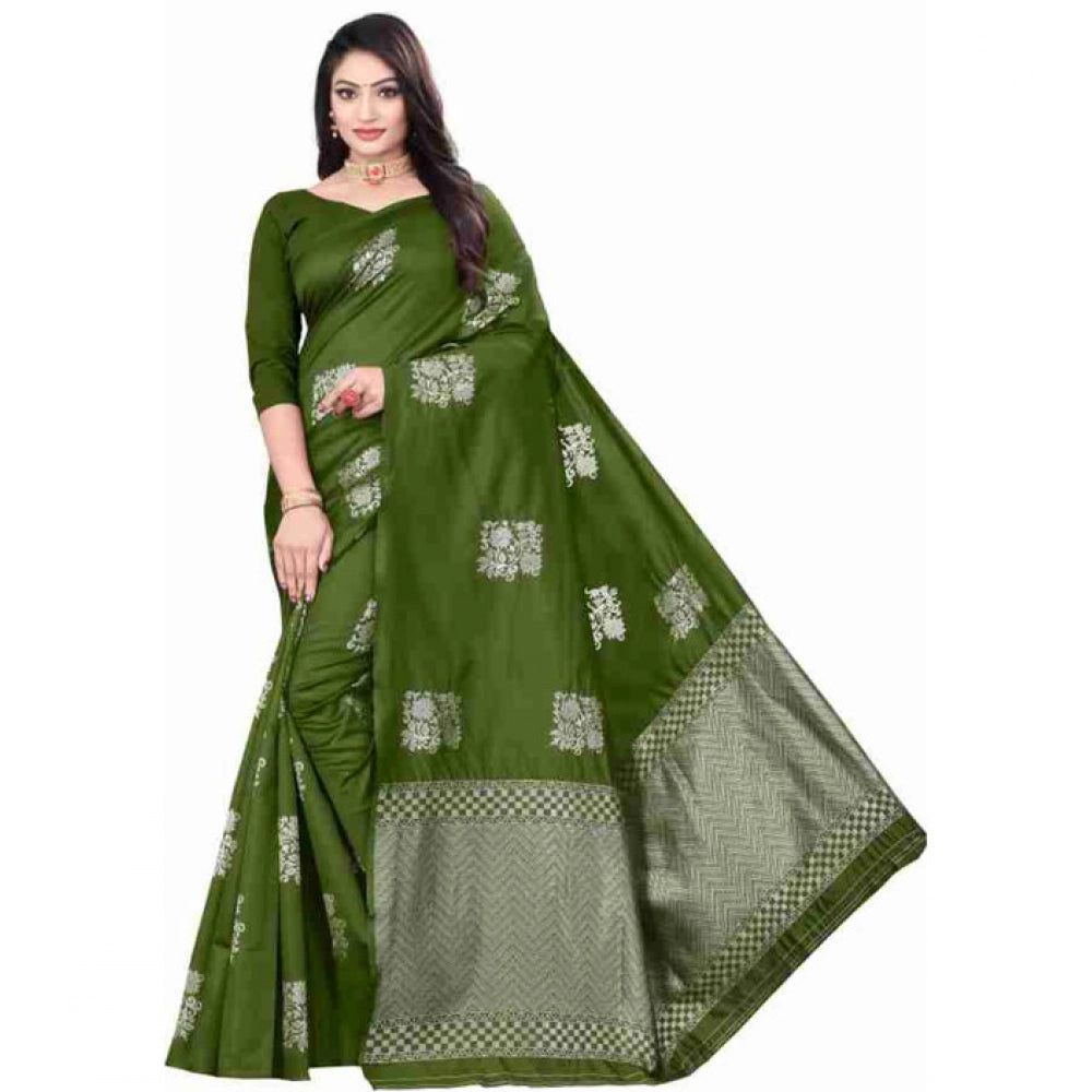 Generic Women's Soft Lichi Silk Printed Saree With Unstitched Blouse 5.5Mtr (Green) Main image