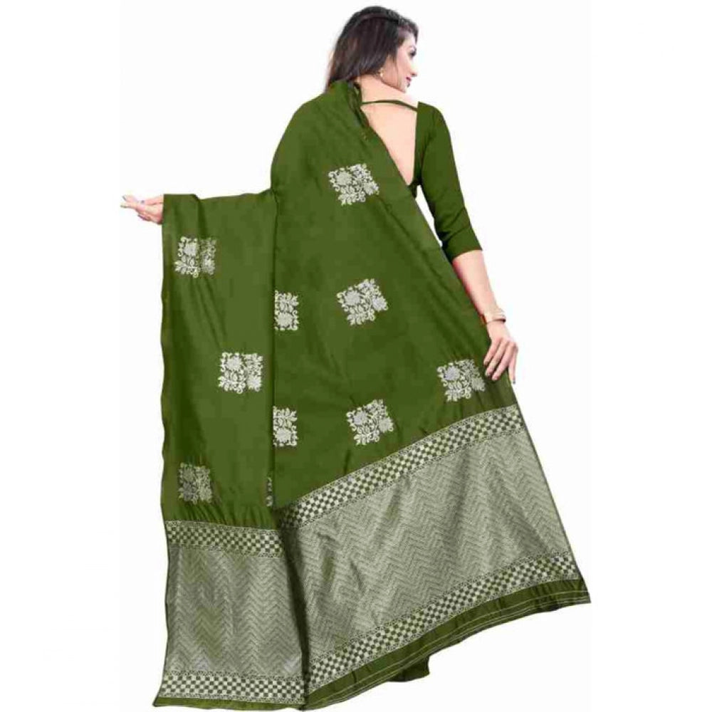 Generic Women's Soft Lichi Silk Printed Saree With Unstitched Blouse 5.5Mtr (Green) Secondary image