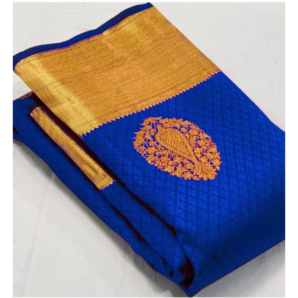 Generic Women's Soft Lichi Silk Printed Saree With Unstitched Blouse 5.5Mtr (Royal-Blue) Main image
