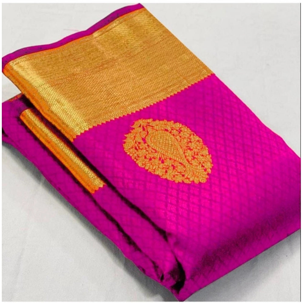 Generic Women's Soft Lichi Silk Printed Saree With Unstitched Blouse 5.5Mtr (Pink) Main image
