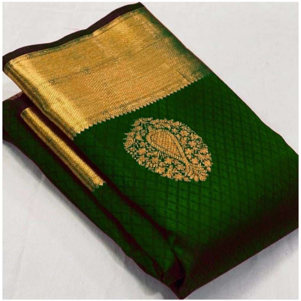 Generic Women's Soft Lichi Silk Printed Saree With Unstitched Blouse 5.5Mtr (Green) Main image