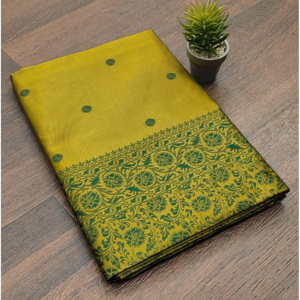 Generic Women's Soft Lichi Silk Printed Saree With Unstitched Blouse 5.5Mtr (Green) Main image