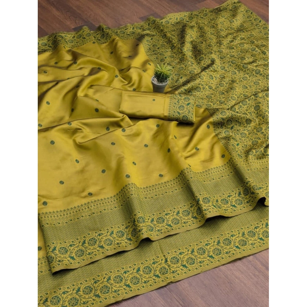 Generic Women's Soft Lichi Silk Printed Saree With Unstitched Blouse 5.5Mtr (Green) Secondary image