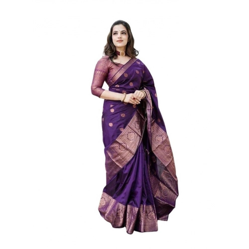 Generic Women's Soft Lichi Silk Printed Saree With Unstitched Blouse 5.5Mtr (Blue) Main image