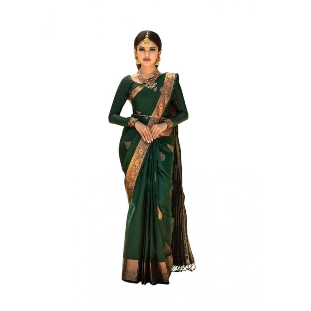 Generic Women's Soft Lichi Silk Printed Saree With Unstitched Blouse 5.5Mtr (Green) Main image