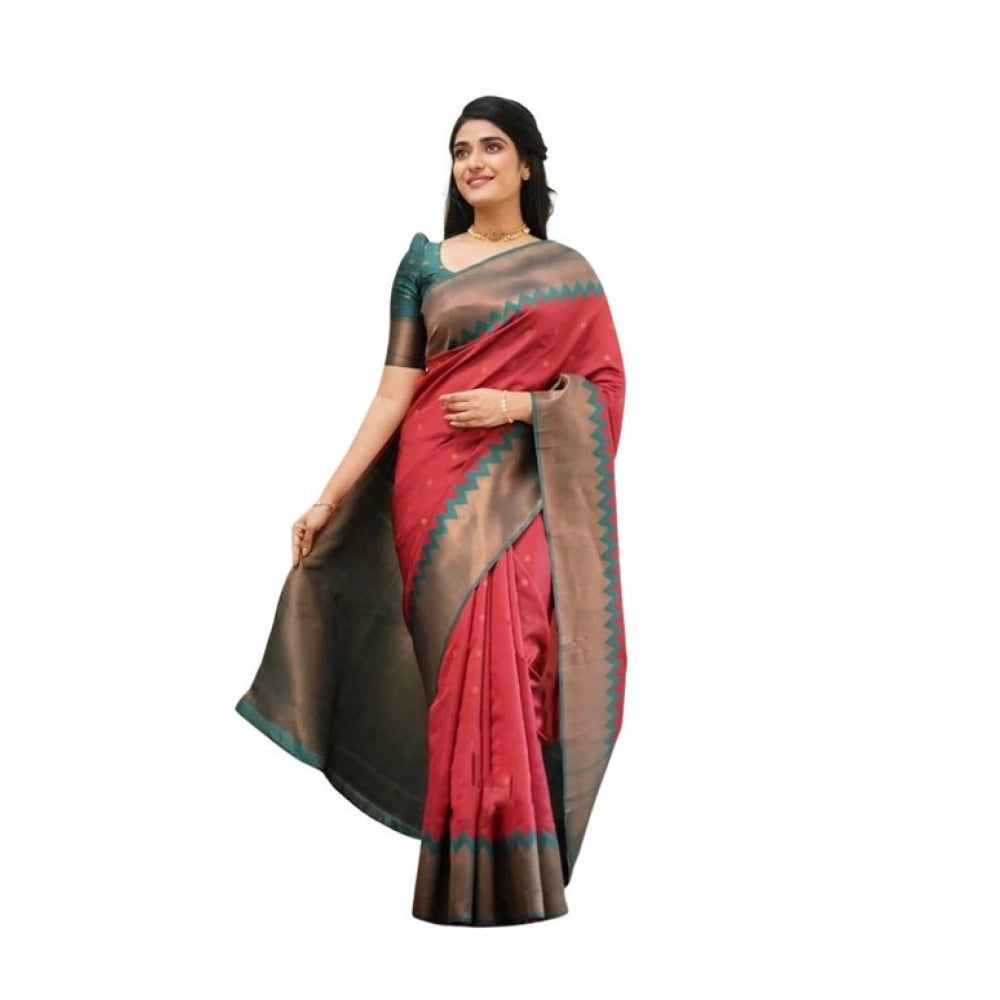 Generic Women's Soft Lichi Silk Printed Saree With Unstitched Blouse 5.5Mtr (Red) Main image