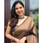 Generic Women's Soft Lichi Silk Printed Saree With Unstitched Blouse 5.5Mtr (Black-Gold)