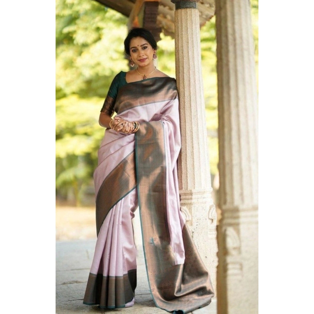 Generic Women's Soft Lichi Silk Printed Saree With Unstitched Blouse 5.5Mtr (Light-Pink) Main image