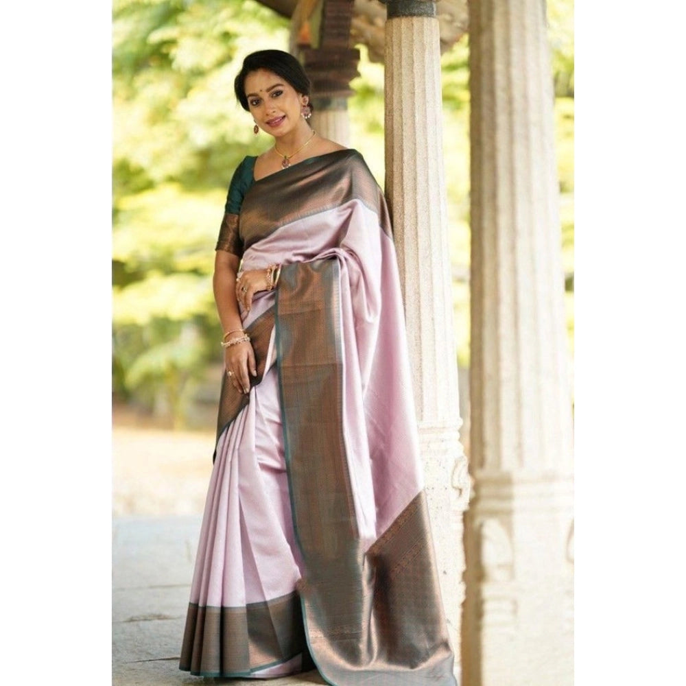 Generic Women's Soft Lichi Silk Printed Saree With Unstitched Blouse 5.5Mtr (Light-Pink) Secondary image