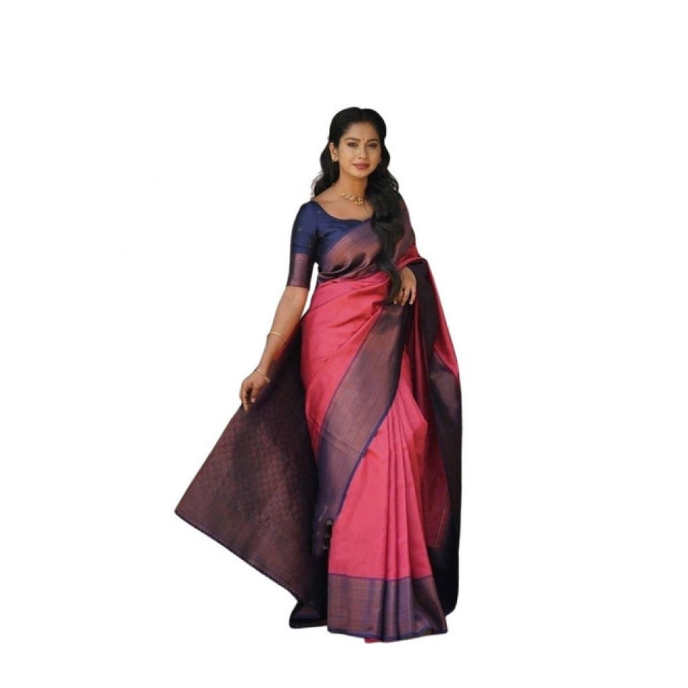Generic Women's Soft Lichi Silk Printed Saree With Unstitched Blouse 5.5Mtr (Red) Main image