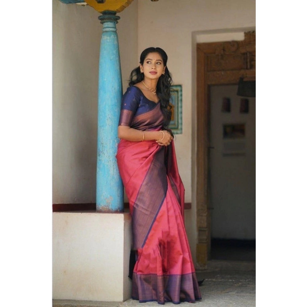 Generic Women's Soft Lichi Silk Printed Saree With Unstitched Blouse 5.5Mtr (Red) Secondary image