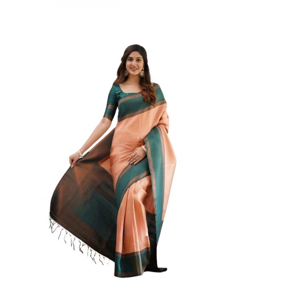 Generic Women's Soft Lichi Silk Printed Saree With Unstitched Blouse 5.5Mtr (Orange) Main image