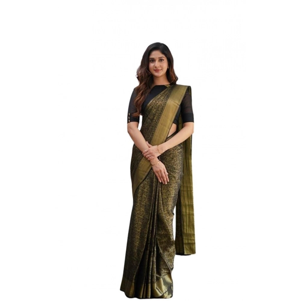 Generic Women's Soft Lichi Silk Printed Saree With Unstitched Blouse 5.5Mtr (Green) Main image