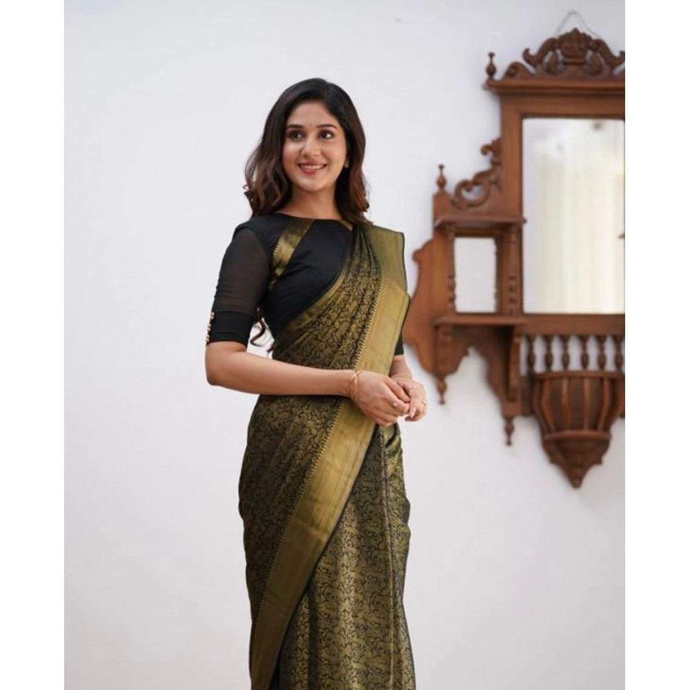 Generic Women's Soft Lichi Silk Printed Saree With Unstitched Blouse 5.5Mtr (Green) Secondary image