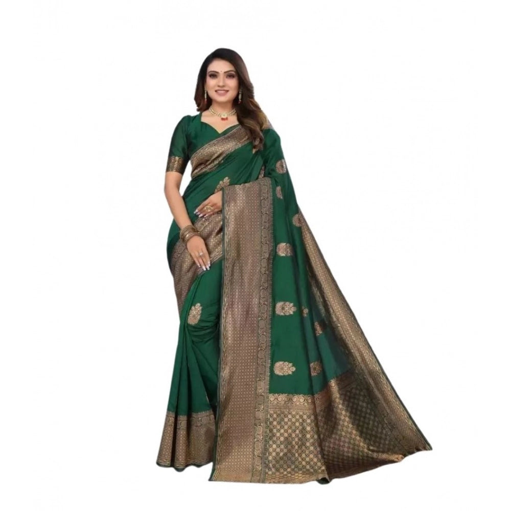 Generic Women's Soft Lichi Silk Printed Saree With Unstitched Blouse 5.5Mtr (Green) Main image