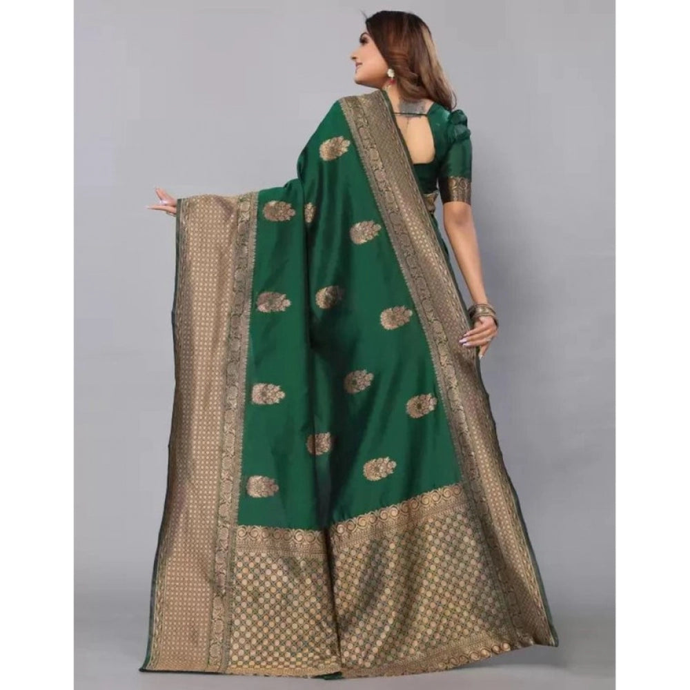 Generic Women's Soft Lichi Silk Printed Saree With Unstitched Blouse 5.5Mtr (Green) Secondary image