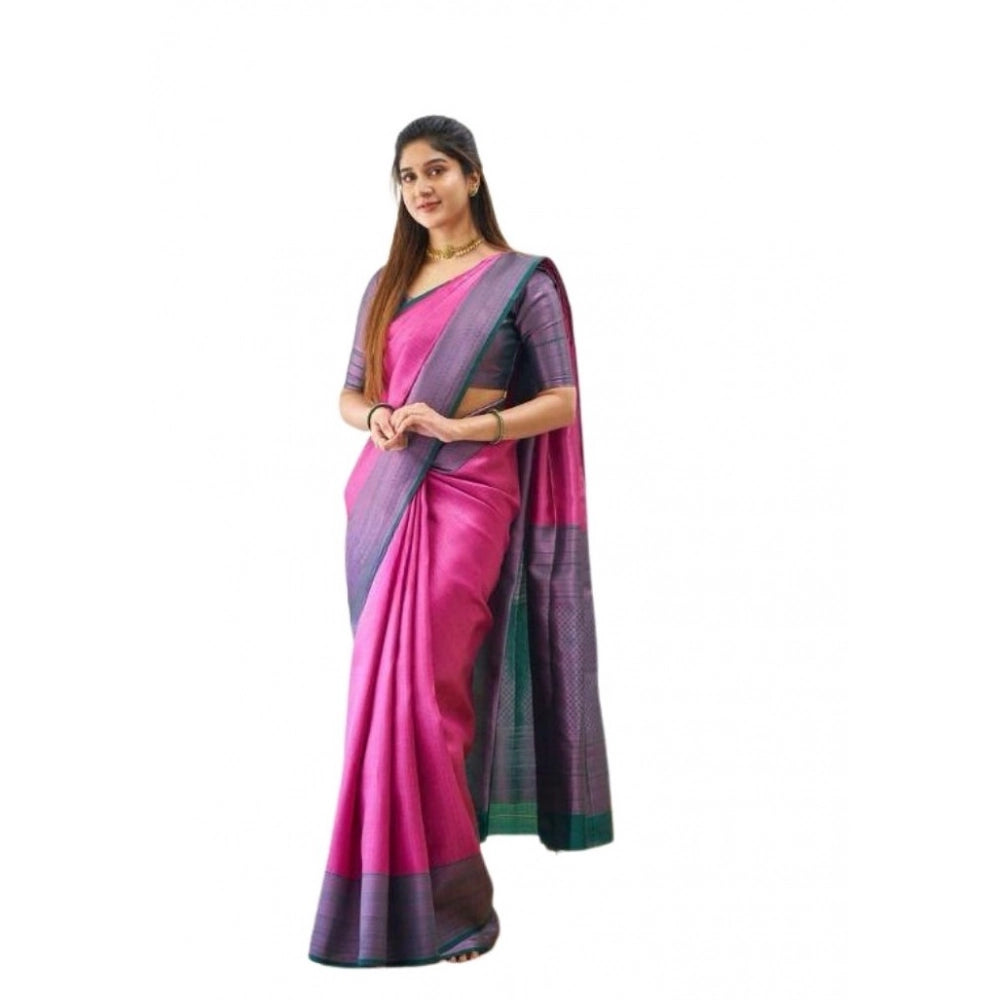 Generic Women's Soft Lichi Silk Printed Saree With Unstitched Blouse 5.5Mtr (Pink) Main image