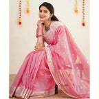 Generic Women's Soft Lichi Silk Printed Saree With Unstitched Blouse 5.5Mtr (Pink)