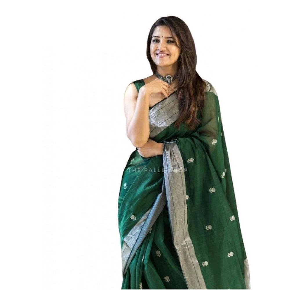 Generic Women's Soft Lichi Silk Printed Saree With Unstitched Blouse 5.5Mtr (Green) Main image