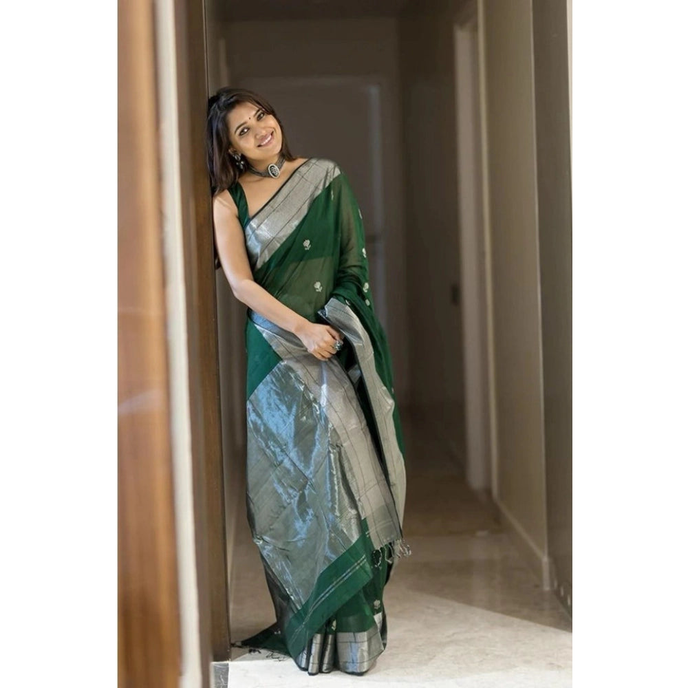 Generic Women's Soft Lichi Silk Printed Saree With Unstitched Blouse 5.5Mtr (Green) Secondary image