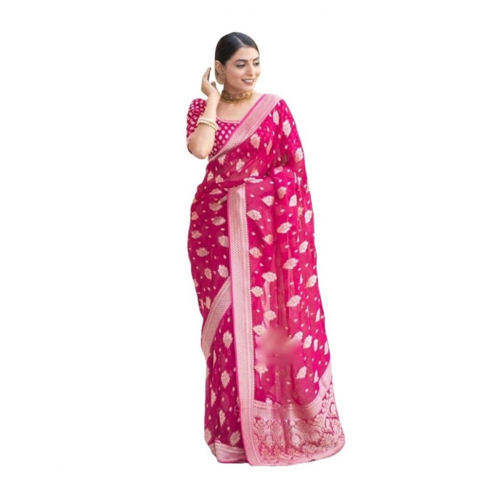 Generic Women's Soft Lichi Silk Printed Saree With Unstitched Blouse 5.5Mtr (Pink) Main image