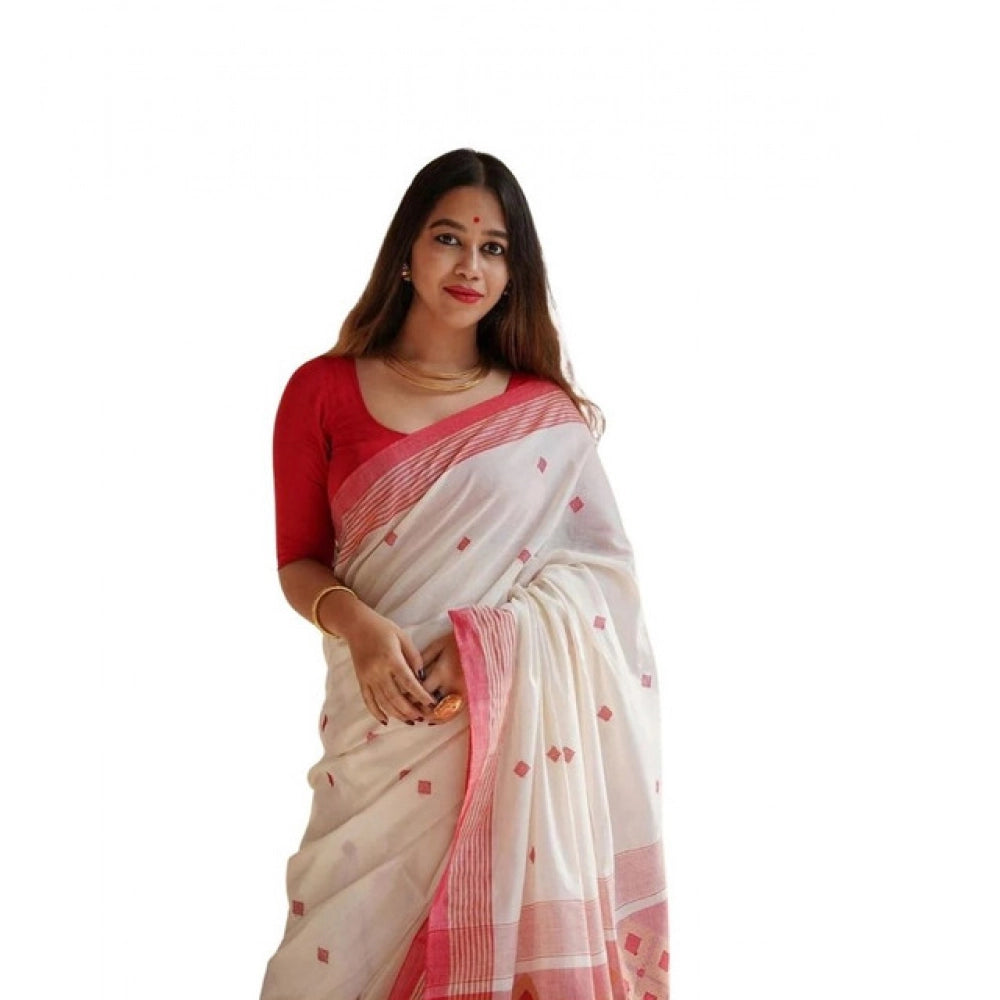 Generic Women's Soft Lilan Printed Saree With Unstitched Blouse 5.5Mtr (White) Main image