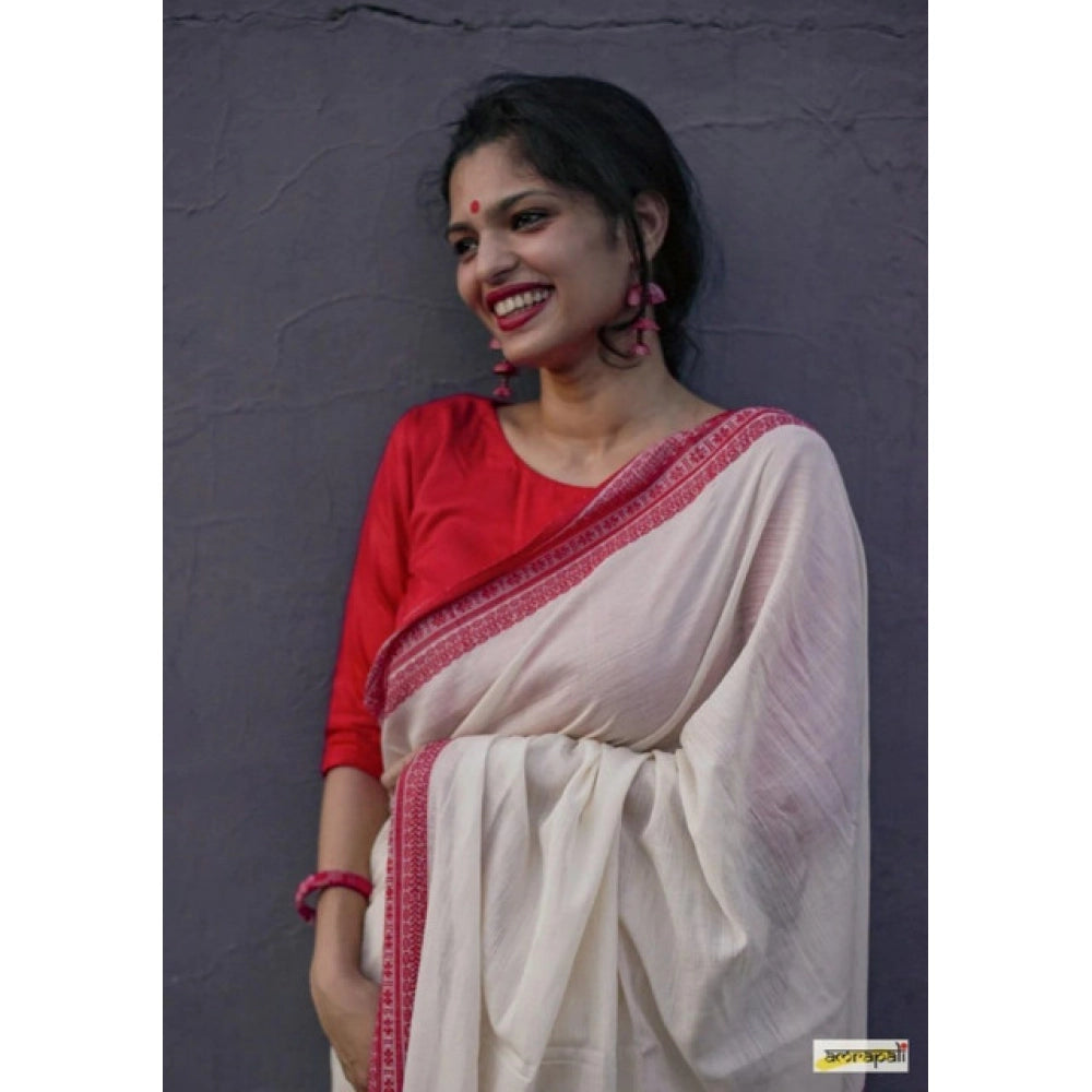 Generic Women's Soft Lilan Printed Saree With Unstitched Blouse 5.5Mtr (White)