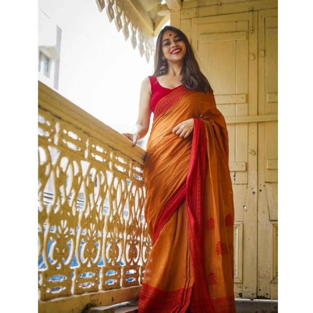 Generic Women's Soft Lilan Printed Saree With Unstitched Blouse 5.5Mtr (Mustard ) Main image