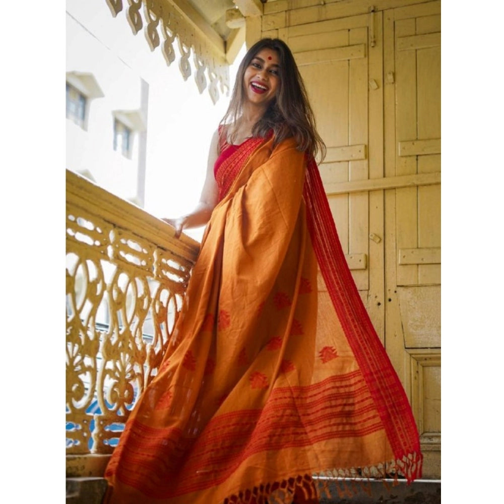 Generic Women's Soft Lilan Printed Saree With Unstitched Blouse 5.5Mtr (Mustard ) Secondary image