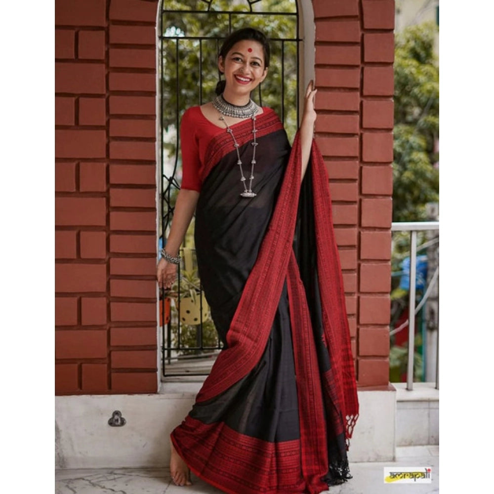 Generic Women's Soft Lilan Printed Saree With Unstitched Blouse 5.5Mtr (Black) Main image