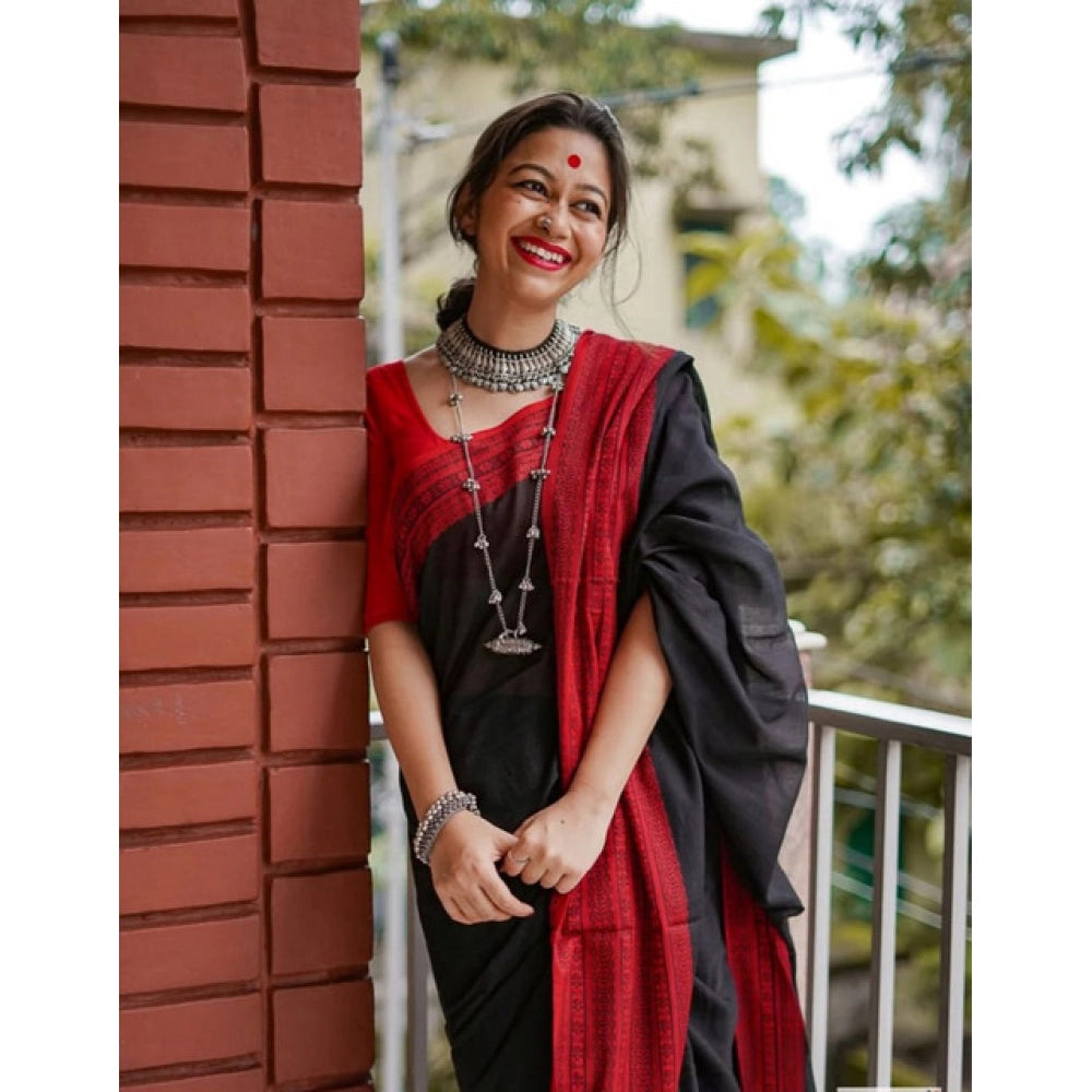 Generic Women's Soft Lilan Printed Saree With Unstitched Blouse 5.5Mtr (Black) Secondary image