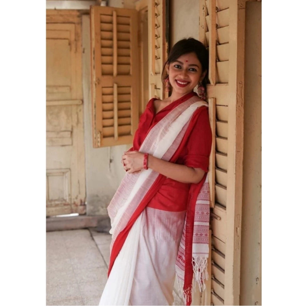 Generic Women's Soft Lilan Printed Saree With Unstitched Blouse 5.5Mtr (White) Secondary image