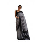 Generic Women's Soft Lilan Printed Saree With Unstitched Blouse 5.5Mtr (Black)