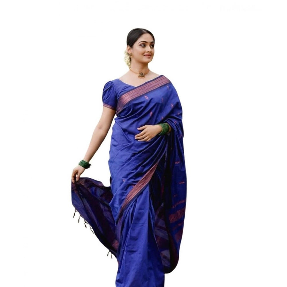 Generic Women's Soft Lichi Silk Printed Saree With Unstitched Blouse 5.5Mtr (Blue) Main image