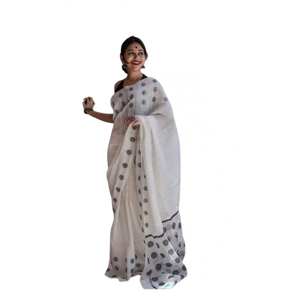 Generic Women's Soft Lilan Printed Saree With Unstitched Blouse 5.5Mtr (White) Main image