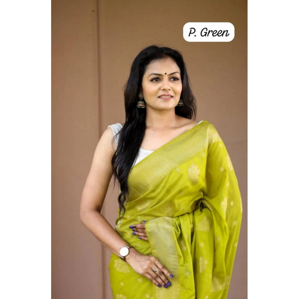 Generic Women's Soft Lichi Silk Printed Saree With Unstitched Blouse 5.5Mtr (Green) Secondary image