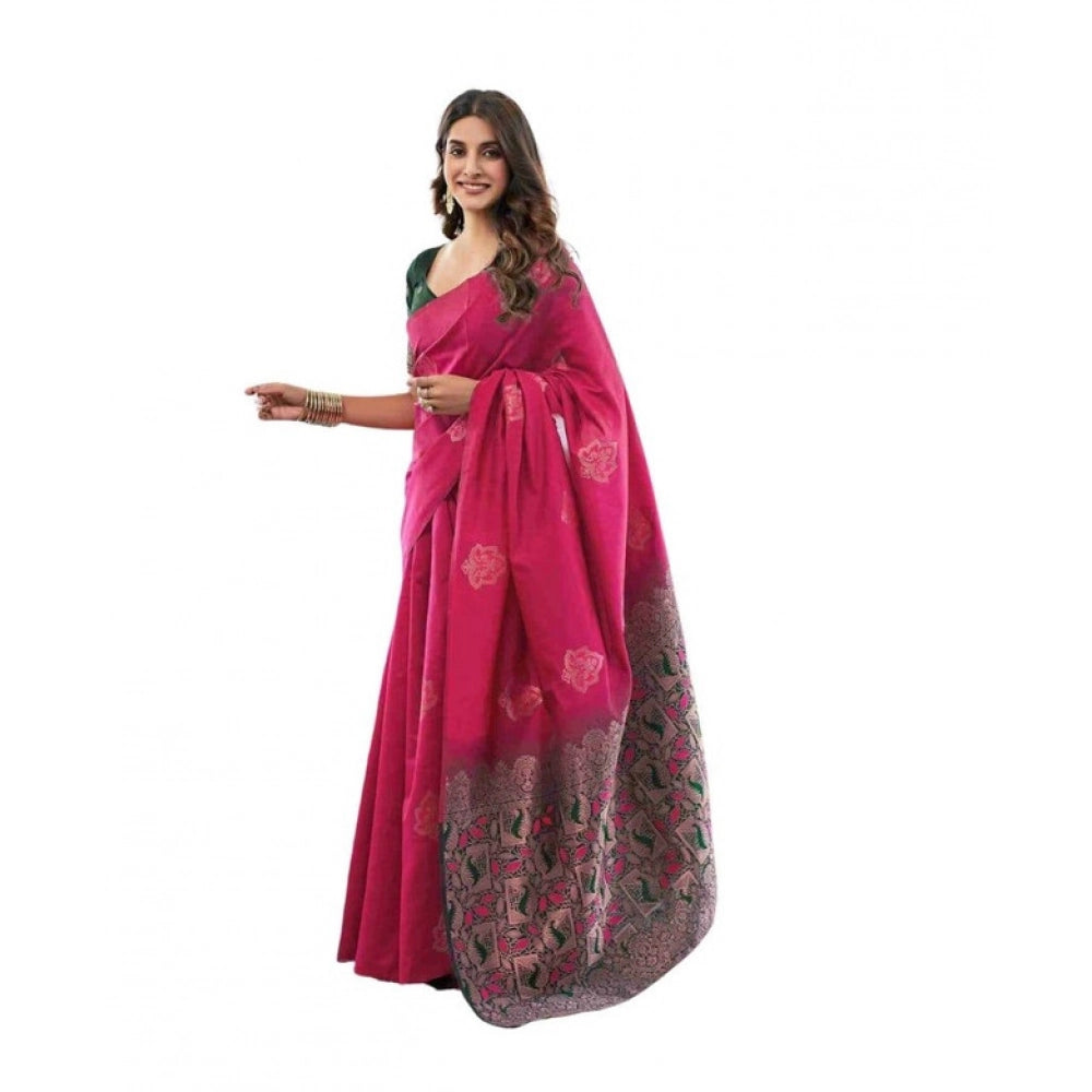 Generic Women's Soft Lichi Silk Printed Saree With Unstitched Blouse 5.5Mtr (Pink) Main image