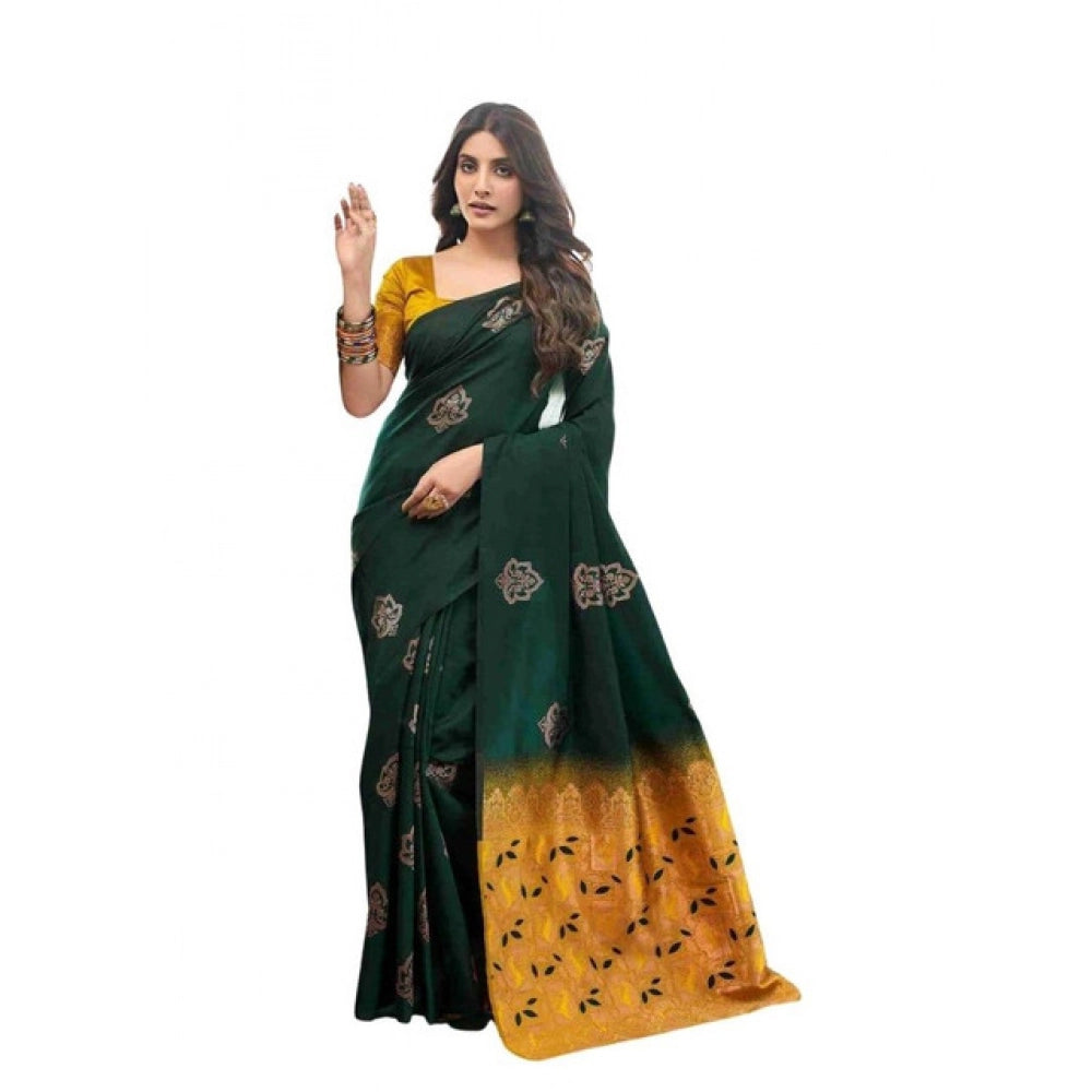 Generic Women's Soft Lichi Silk Printed Saree With Unstitched Blouse 5.5Mtr (Green) Main image