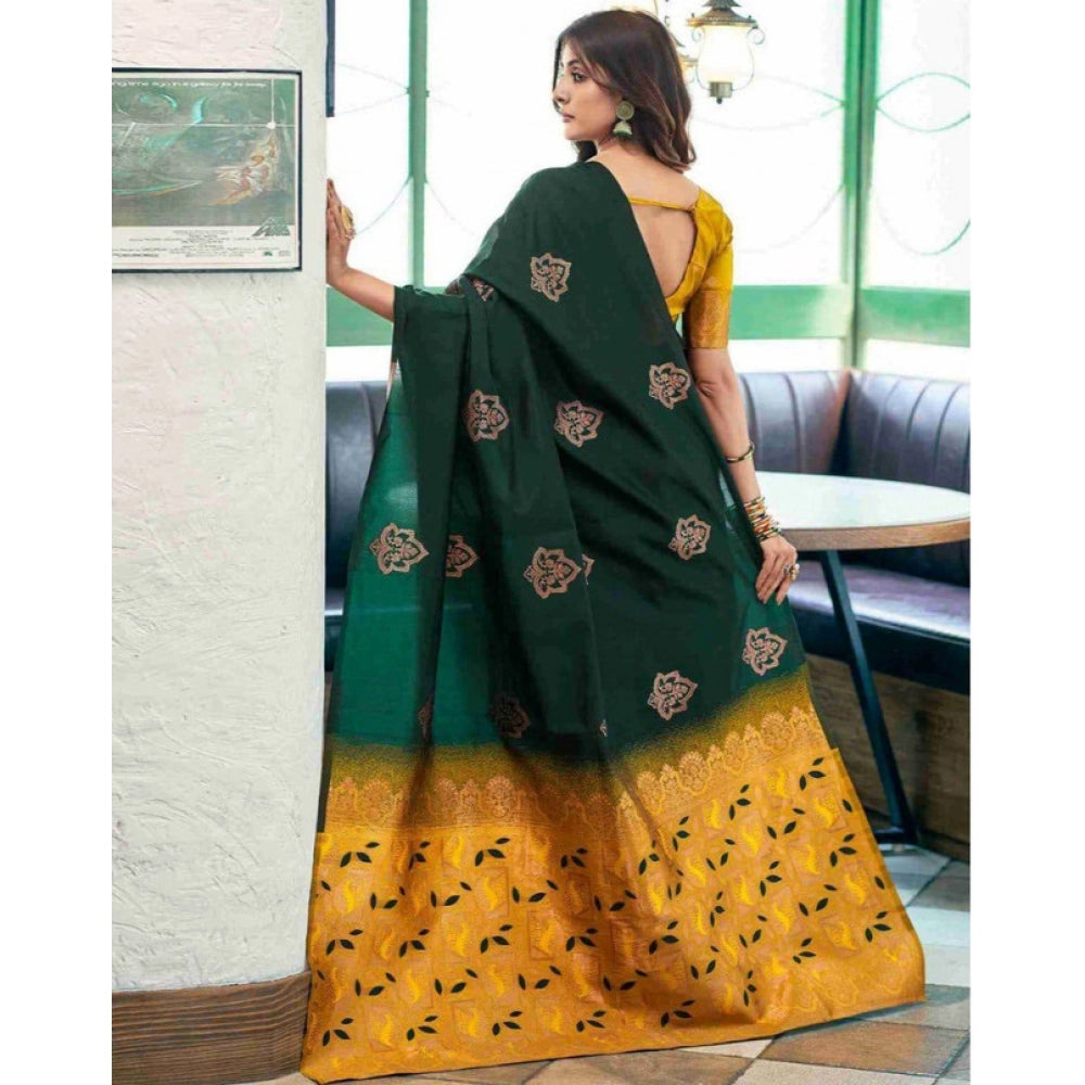 Generic Women's Soft Lichi Silk Printed Saree With Unstitched Blouse 5.5Mtr (Green) Secondary image