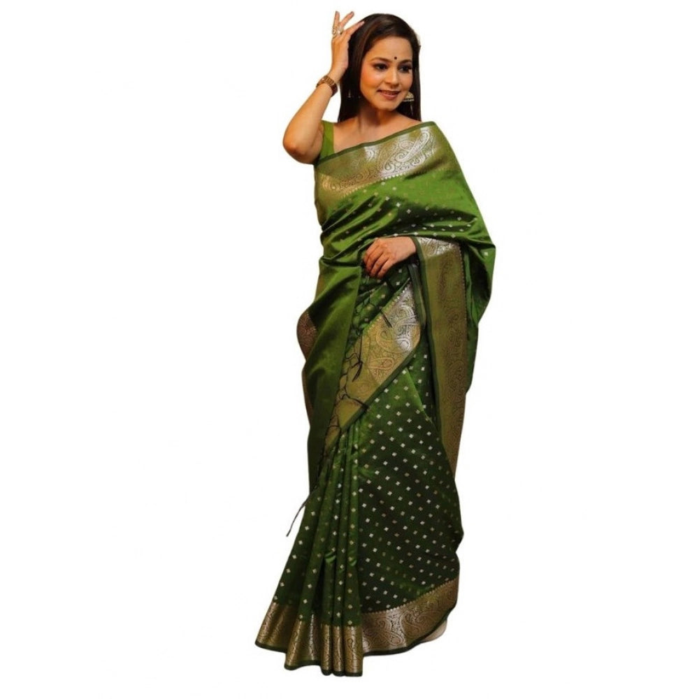 Generic Women's Soft Lichi Silk Printed Saree With Unstitched Blouse 5.5Mtr (Green) Main image