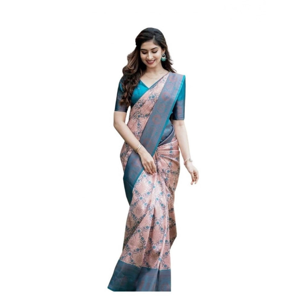 Generic Women's Soft Lichi Silk Printed Saree With Unstitched Blouse 5.5Mtr (Multicolor) Main image