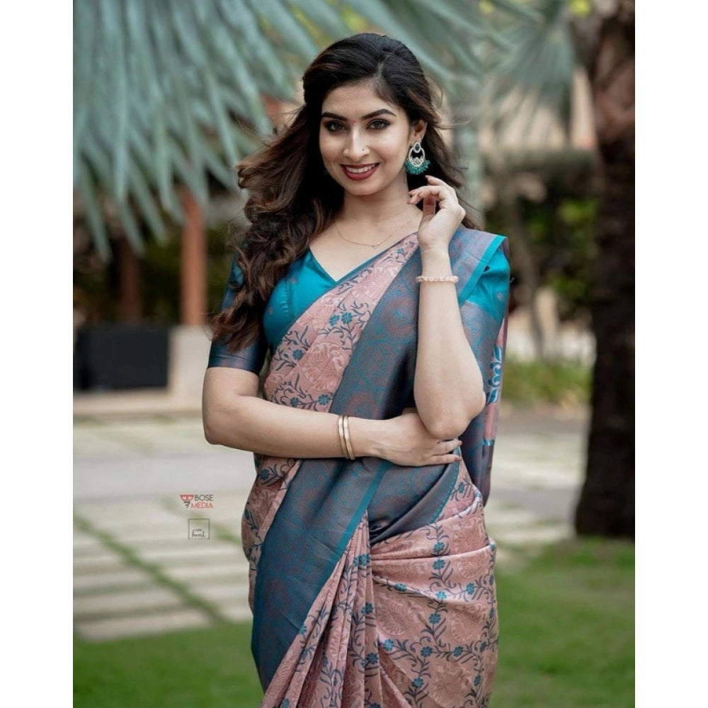 Generic Women's Soft Lichi Silk Printed Saree With Unstitched Blouse 5.5Mtr (Multicolor) Secondary image