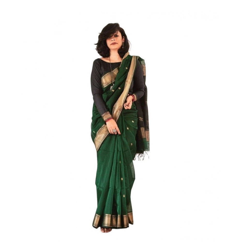 Generic Women's Soft Lichi Silk Printed Saree With Unstitched Blouse 5.5Mtr (Green) Main image