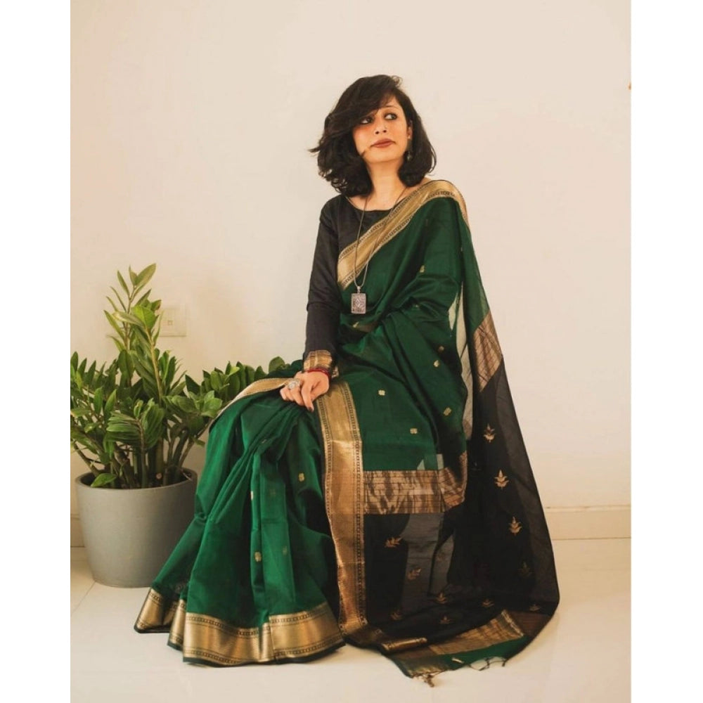 Generic Women's Soft Lichi Silk Printed Saree With Unstitched Blouse 5.5Mtr (Green) Secondary image