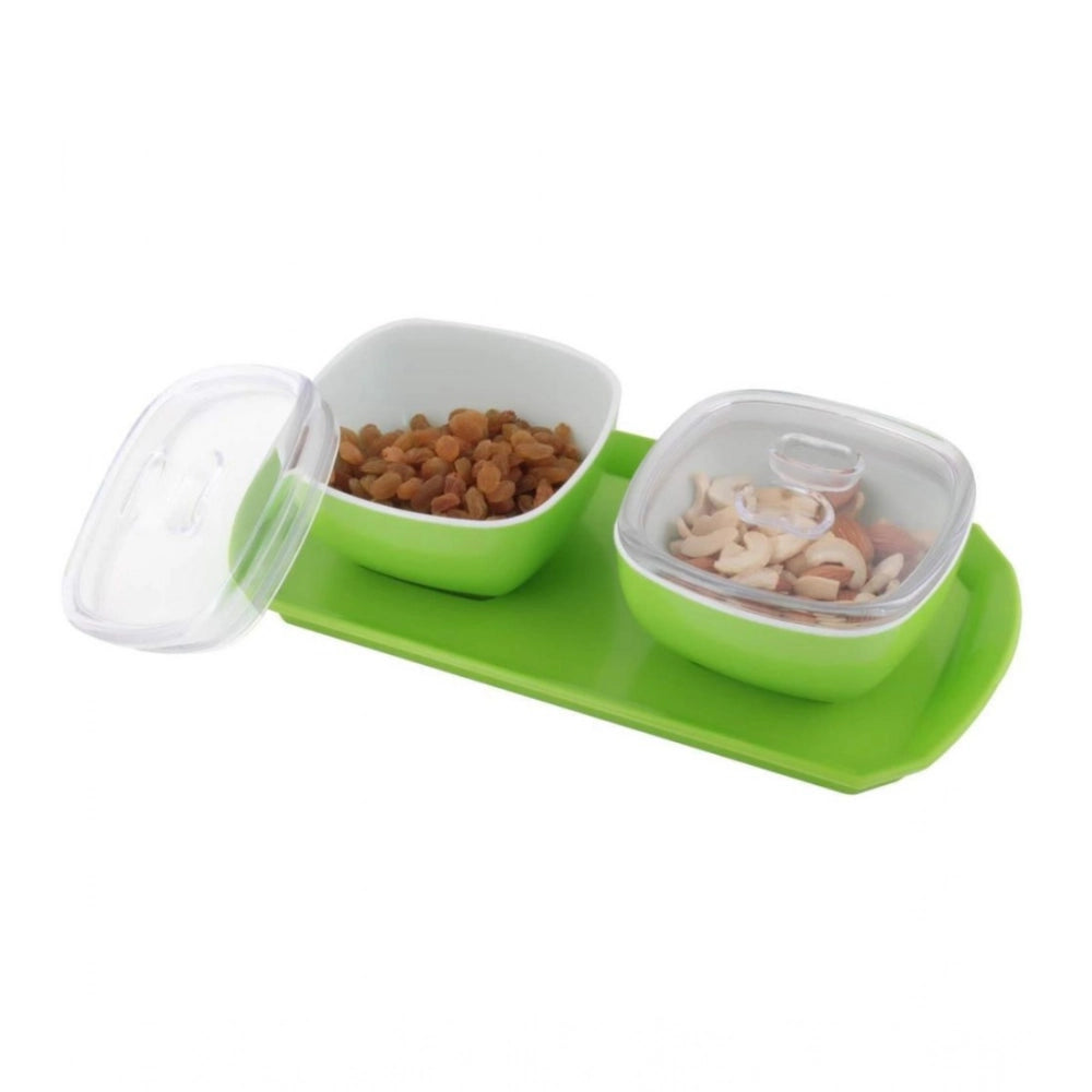 Generic Multipurpose Serving Tray with Dry Fruit Air Tight Bowls with Lids (Color: Assorted ) Main image